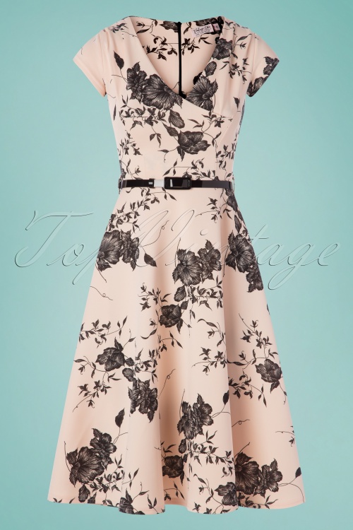 Vintage Chic for Topvintage - Raelynn Floral Swing Dress Années 50 en Nude
