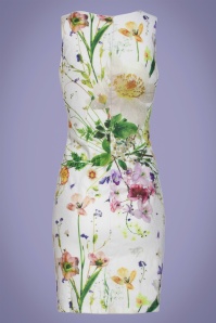Smashed Lemon - 60s Whitney Floral Pencil Dress in Ivory 3