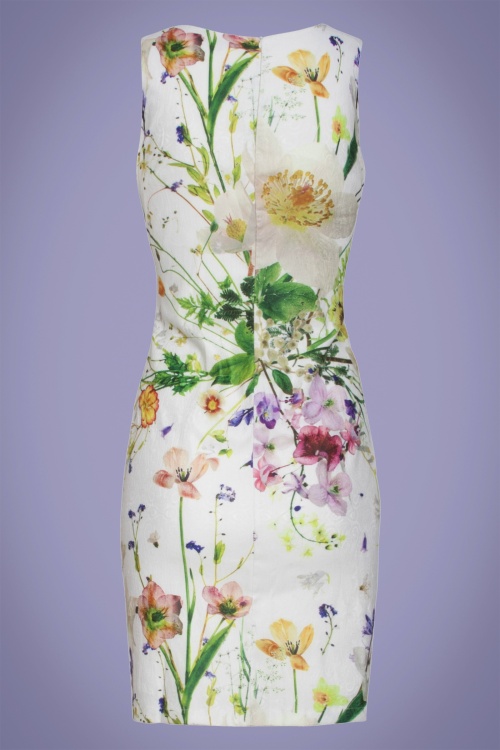 Smashed Lemon - 60s Whitney Floral Pencil Dress in Ivory 3