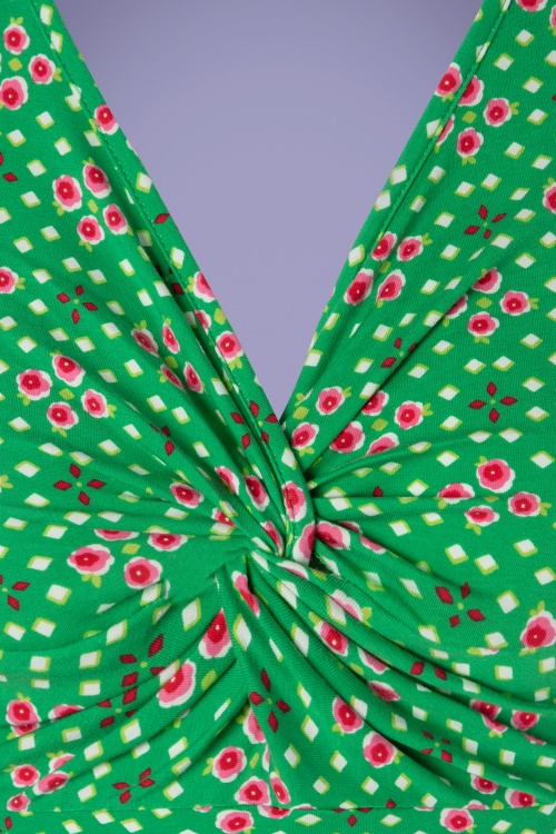Blutsgeschwister - Hot Knot Summer Dress Années 60 en Vert Fleur Joyeuse 3