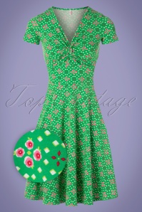Blutsgeschwister - 60s Hot Knot Summer Dress in Joyful Flower Green