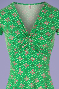 Blutsgeschwister - Hot Knot Summer Dress Années 60 en Vert Fleur Joyeuse 2