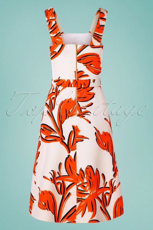Closet London - 60s Paloma Palm A-Line Dress in Ivory and Orange 2