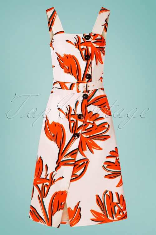 Closet London - Paloma Palm A-Linien-Kleid in Elfenbein und Orange