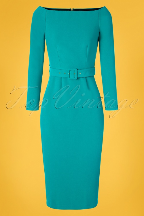 Closet London - 50s Brittany Off The Shoulder Dress in Turquoise