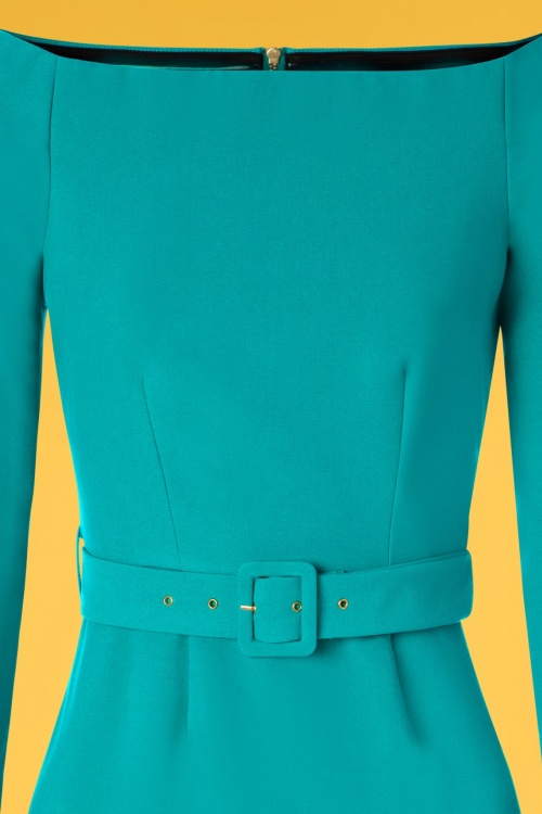 Closet London - 50s Brittany Off The Shoulder Dress in Turquoise 3