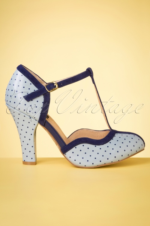 Lola Ramona ♥ Topvintage - 50s June Pin Down The Dots T-Strap Pumps in Sky Blue