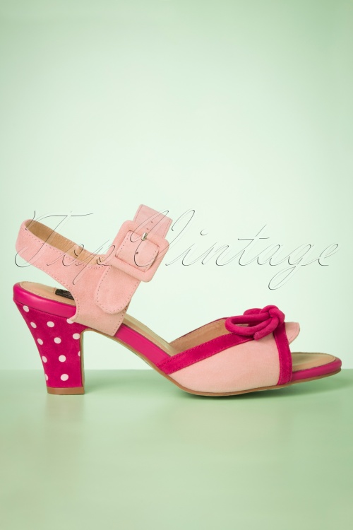 Lola Ramona ♥ Topvintage - Ava Say Wow To the Bow Sandals Années 50 en Rose Poudré 4