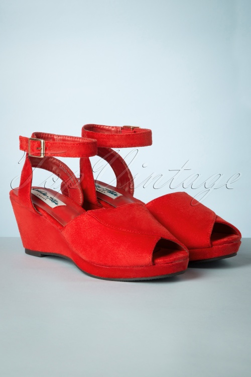 Lulu Hun - 60s Simona Peeptoe Wedge Sandals in Red