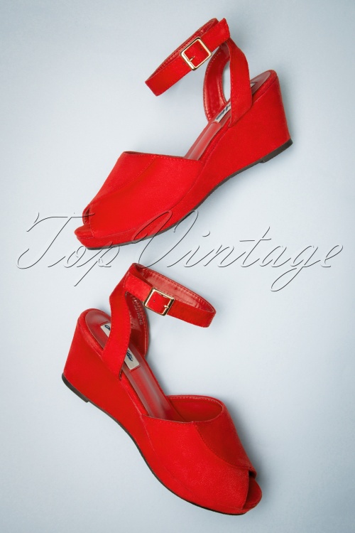 Lulu Hun - 60s Simona Peeptoe Wedge Sandals in Red 4
