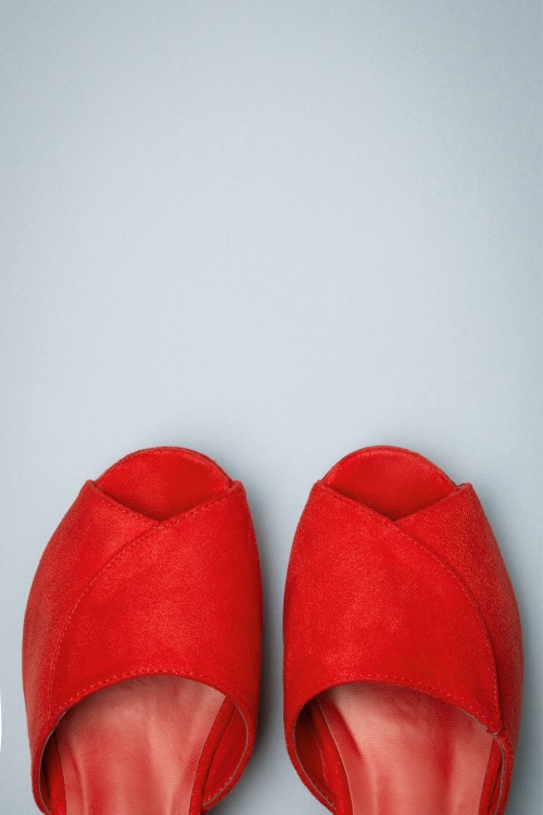Lulu Hun - 60s Simona Peeptoe Wedge Sandals in Red 2