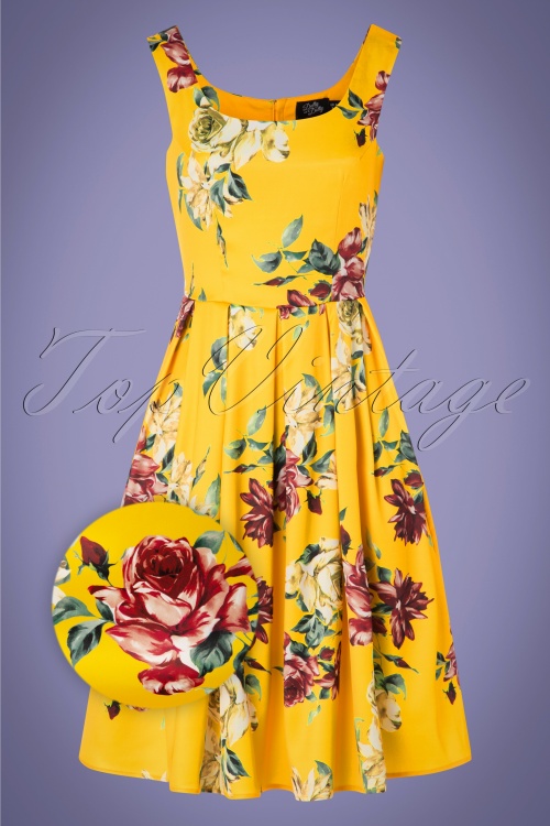 Dolly and Dotty - 50s Amanda Rose Swing Dress in Yellow Satin