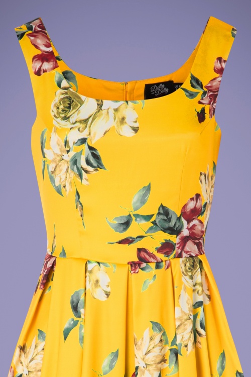 Dolly and Dotty - 50s Amanda Rose Swing Dress in Yellow Satin 2