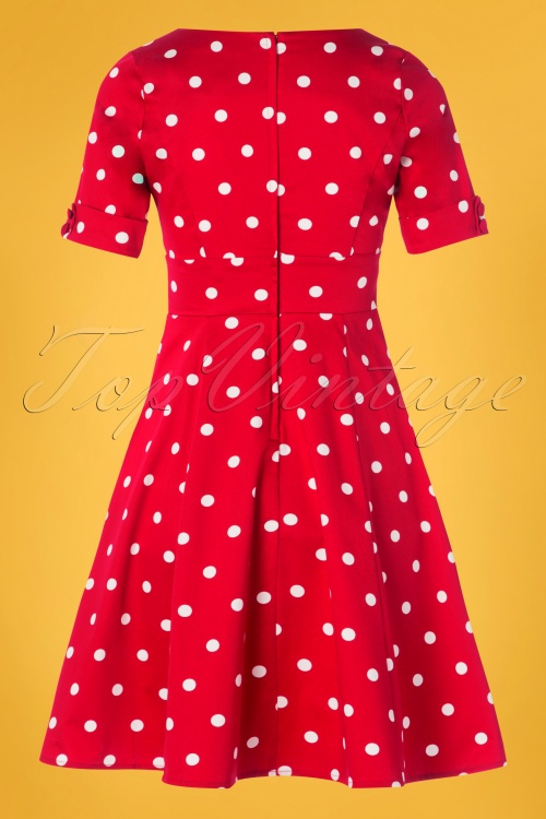 Dolly and Dotty - Barbara Polkadot Swing Dress Années 50 en Rouge 4