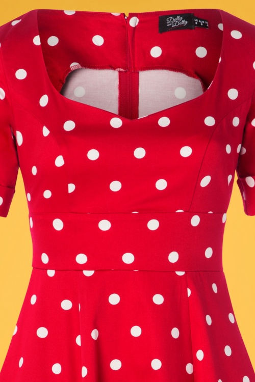 Dolly and Dotty - Barbara Polkadot Swing Dress Années 50 en Rouge 2