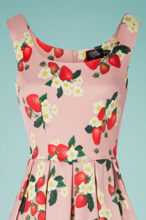 Dolly and Dotty - 50s Amanda Strawberry Swing Dress in Pink Satin 3