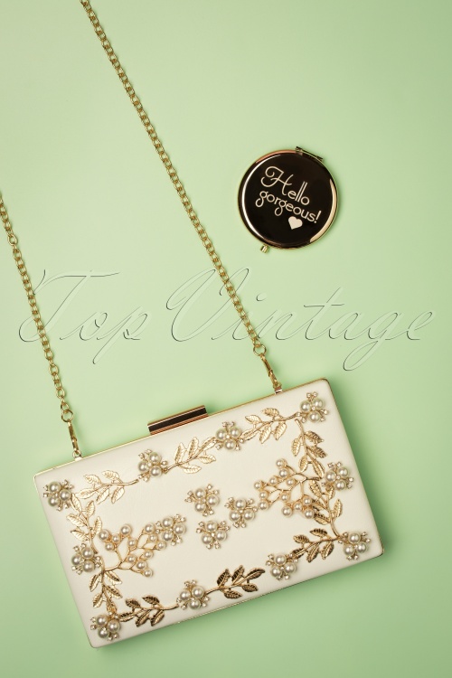 Lovely - 50s Gold Vine and Pearl Hardcase Clutch in Ivory 4
