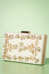 Lovely - 50s Gold Vine and Pearl Hardcase Clutch in Ivory 3