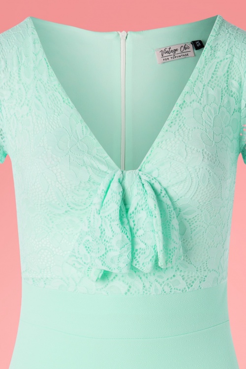 Vintage Chic for Topvintage - 50s Rose Lace Top Pencil Dress in Mint Blue 3