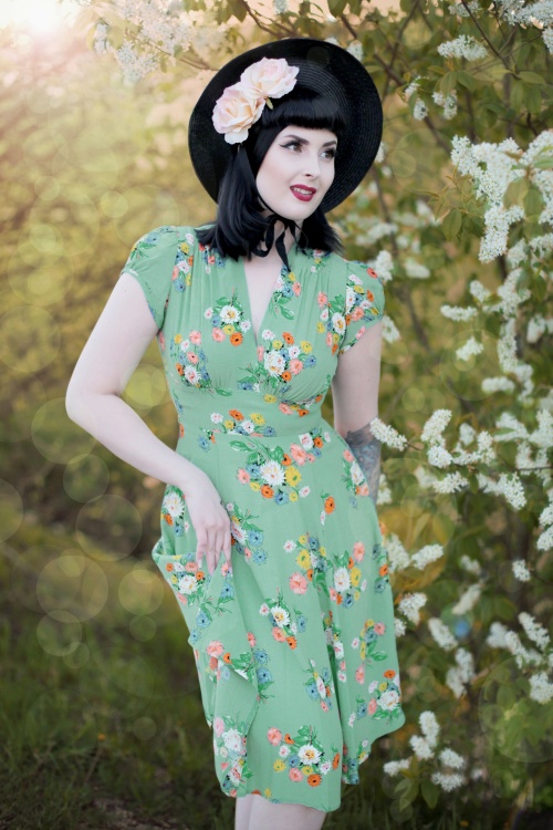 The House of Foxy - 30s Ava Love Story Tea Dress in Green