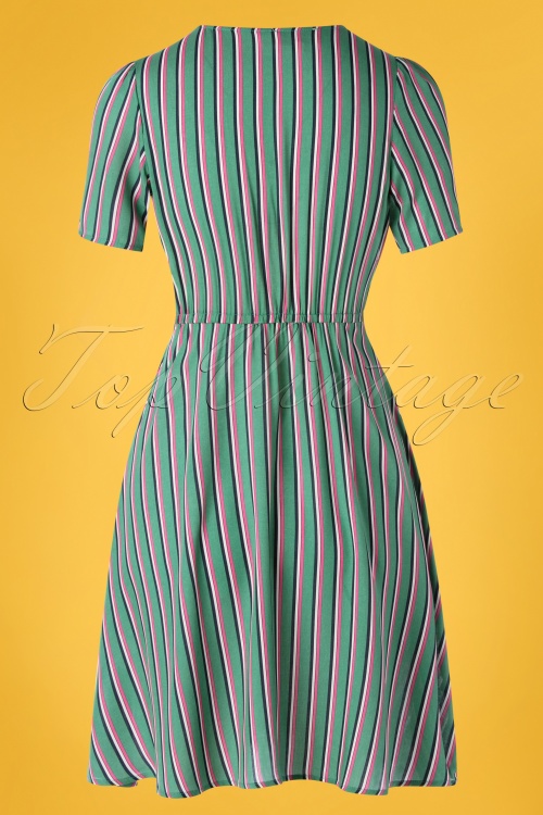 Louche - Marie Stripe Wrap Dress Années 60 en Vert 4