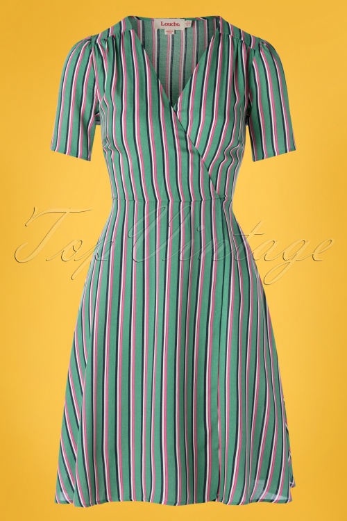 Louche - Marie Stripe Wrap Dress Années 60 en Vert