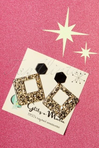 Glitz-o-Matic - Glitter Pendant Earrings Années 50 en Noir et Doré