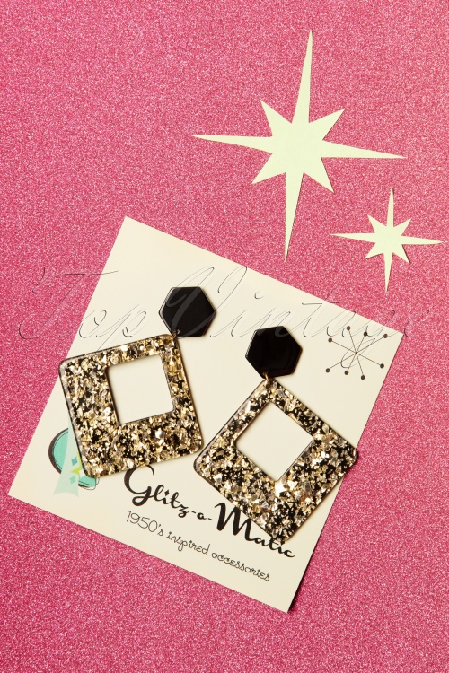 Glitz-o-Matic - Glitter hanger oorbellen in zwart en goud