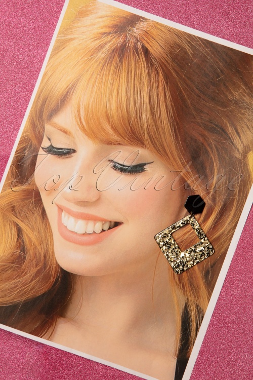Glitz-o-Matic - 50s Glitter Pendant Earrings in Black and Gold 2