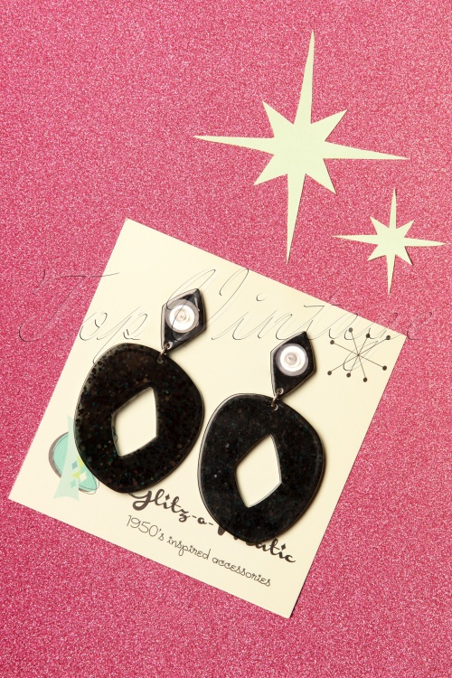 Glitz-o-Matic - 50s Atomic Glitter Earrings in Black  3