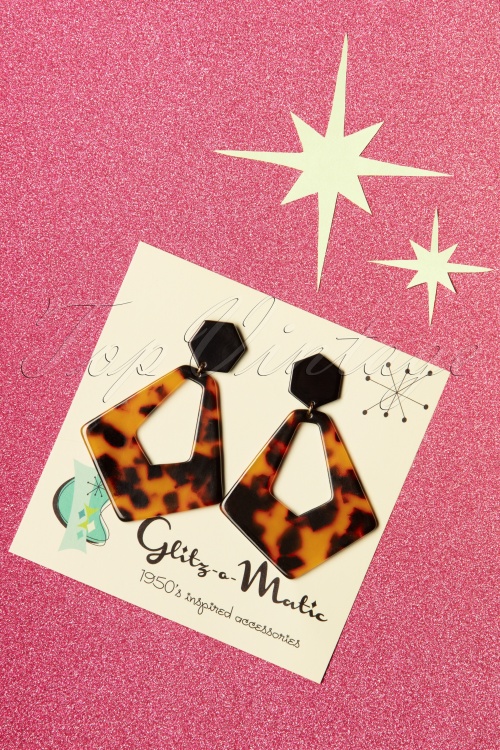 Glitz-o-Matic - Hexa Earrings Années 50 en Écailles de Tortue