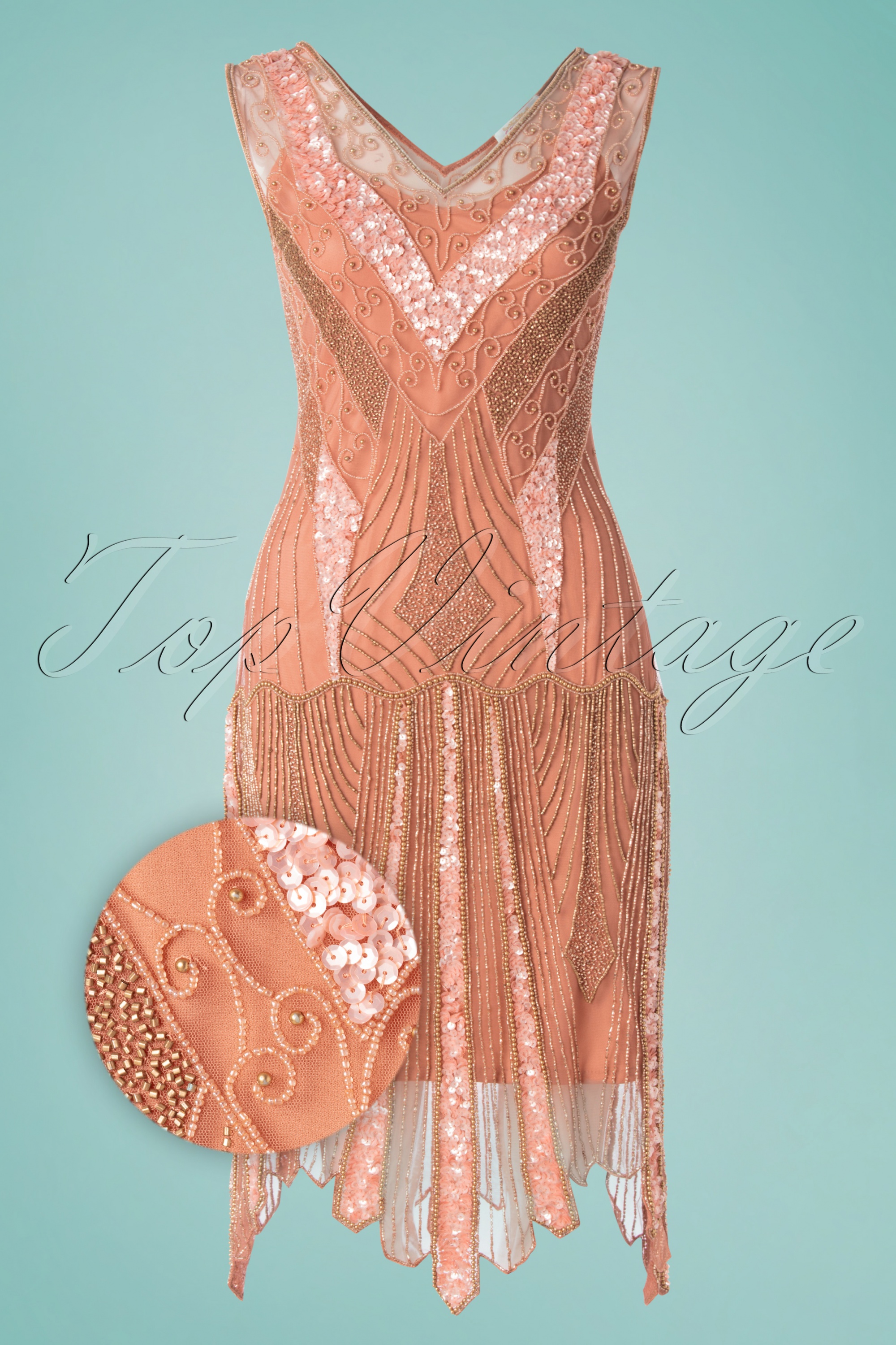 GatsbyLady 20s Renee Flapper Dress in Rose Gold Shop at Topvintage