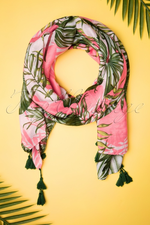 Louche - 50s Barkley Banana Leaf Scarf in Pink