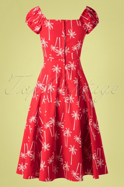 Collectif Clothing - 50s Dolores Vintage Palm Doll Dress in Red 4