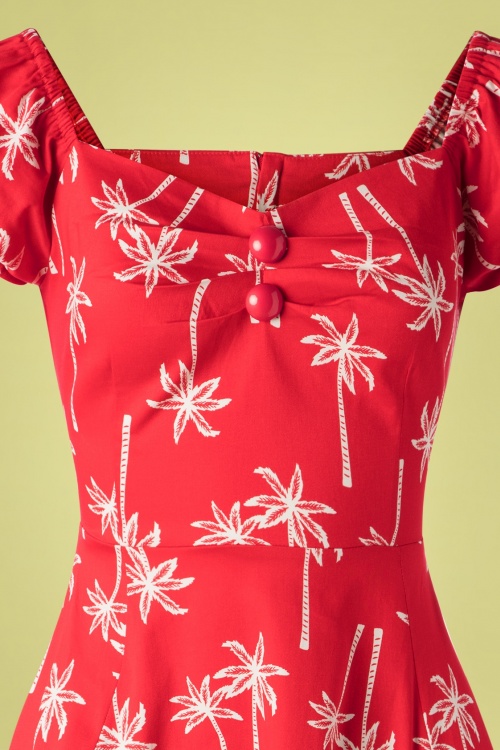 Collectif Clothing - 50s Dolores Vintage Palm Doll Dress in Red 2