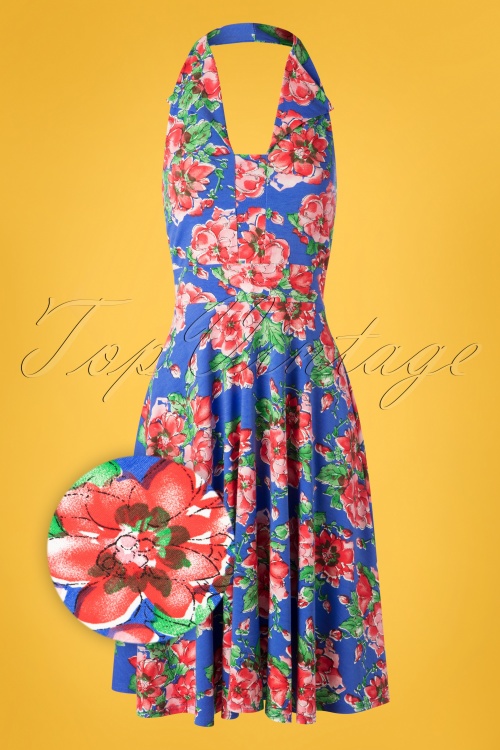 Topvintage Boutique Collection - Maudy Blumen-Swing-Kleid in Blau