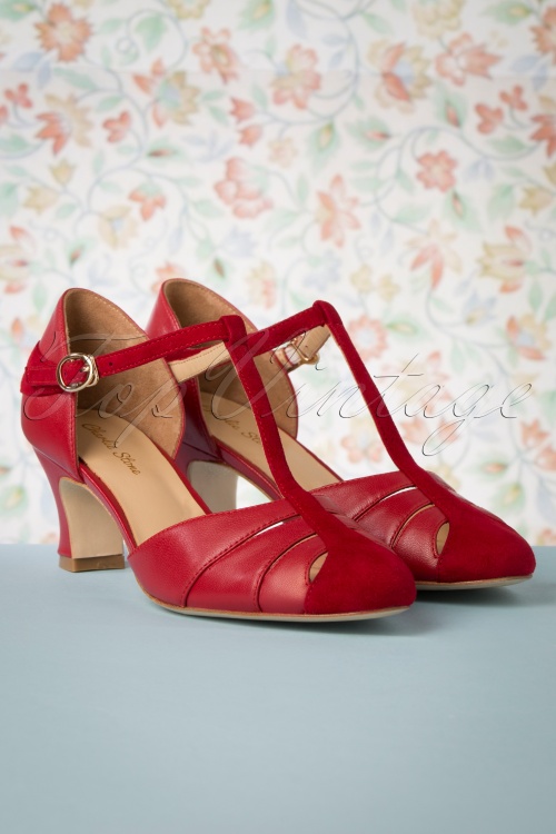 Charlie Stone - 50s Toscana T-Strap Pumps in Red 5