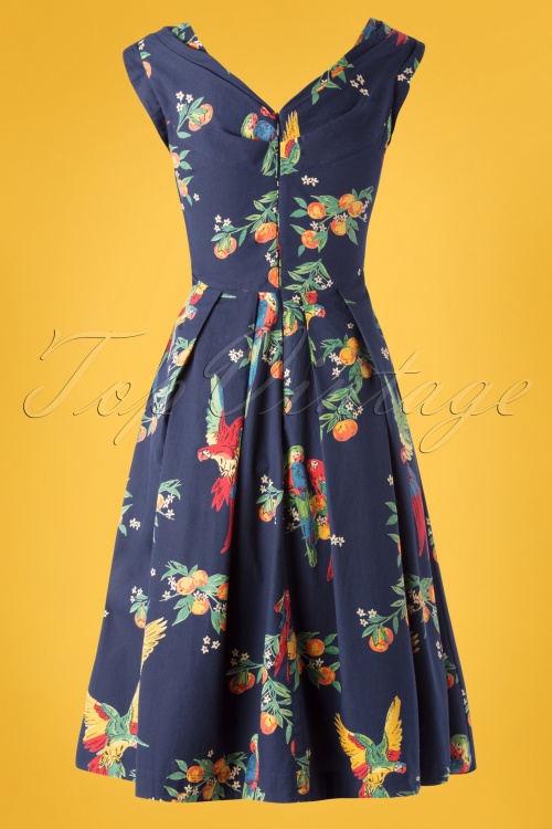 Emily and Fin - 50s Florence Playful Parrots Dress in Navy 4