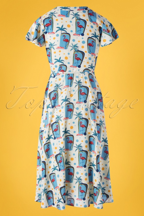 Fever - 50s Fab Flamingo Wrap Dress in Ivory 4