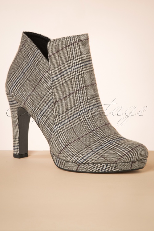 Tamaris - 50s Tartan Ankle Booties in Taupe