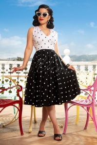 Vintage Diva  - The Esmee Polkadot Swing Dress in Black and White