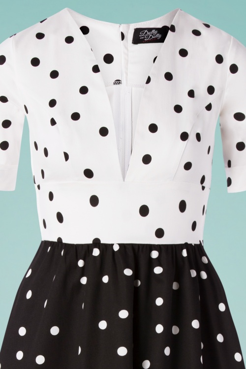 Dolly and Dotty - 50s Laura Polkadot Swing Dress in Black and White 2