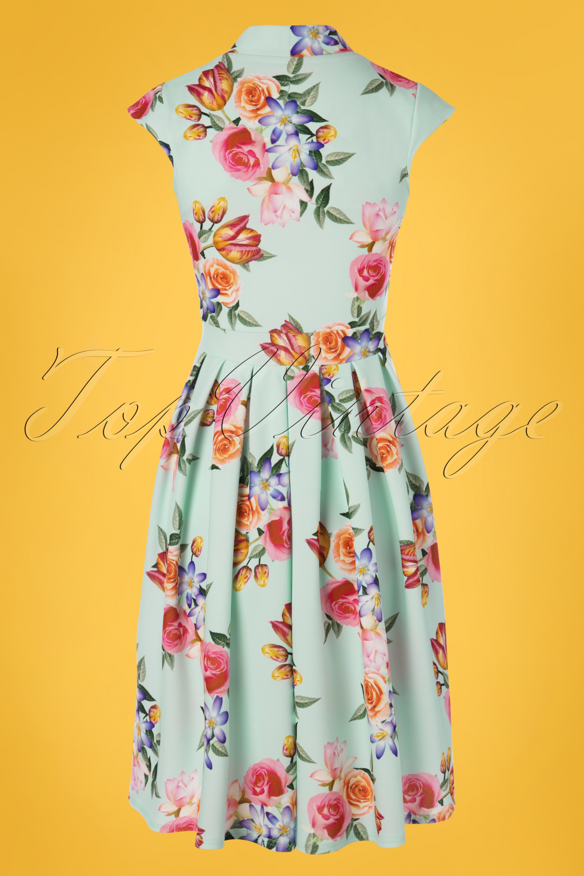 Lady V by Lady Vintage - Eva Rosey Pop-jurk in mintgroen 2