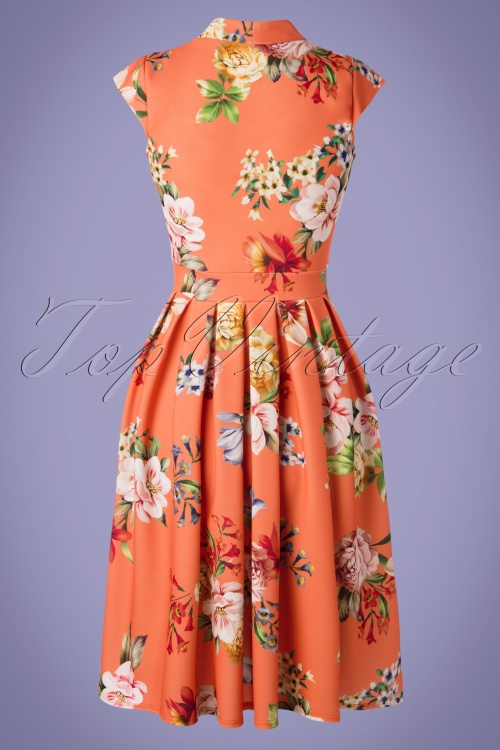 Lady V by Lady Vintage - 50s Eva Floral Swing Dress in Tangerine Dream 2