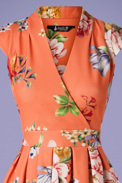 Lady V by Lady Vintage - Eva Florales Swing-Kleid in Tangerine Dream 3
