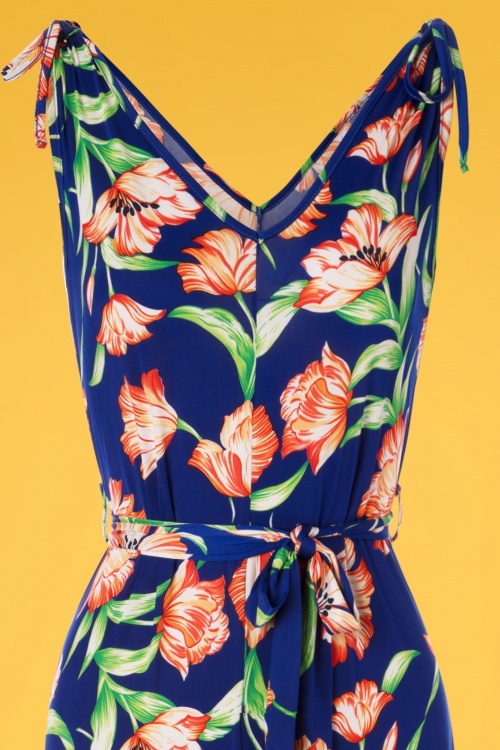 Vintage Chic for Topvintage - Sophy Jumpsuit met bloemenprint in koningsblauw 3