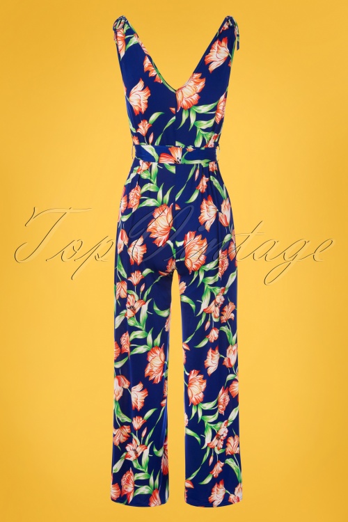 Vintage Chic for Topvintage - 50s Sophy Floral Jumpsuit in Royal Blue 2