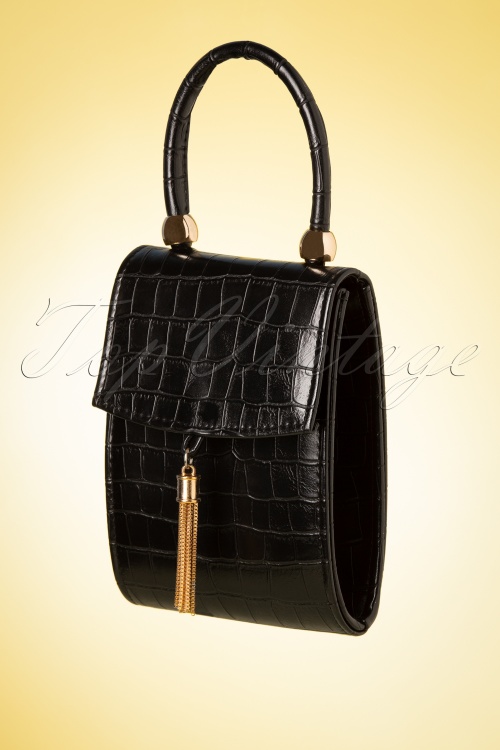 Topvintage Boutique Collection - 50s Croco Love Evening Bag in Black 3