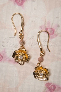 Foxy - 50s Rhodochrosite Rose Drop Earrings in Gold Plated 3