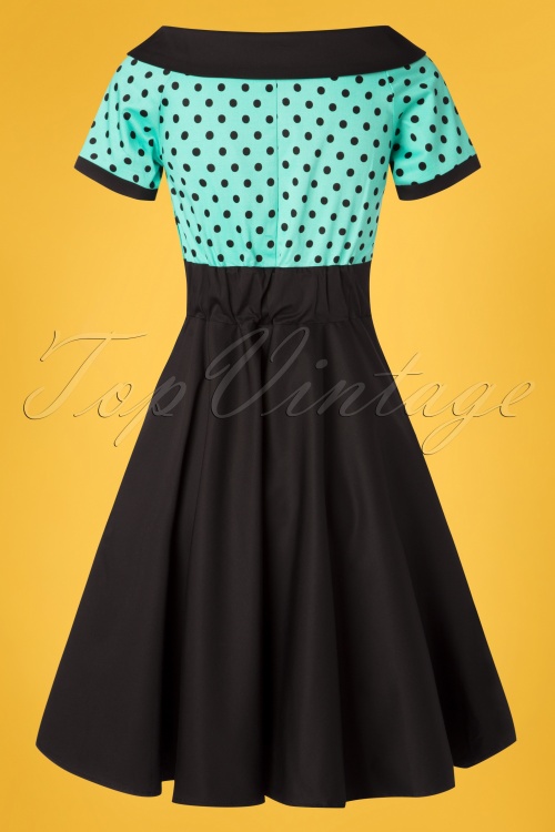 Dolly and Dotty - 50s Darlene Polkadot Swing Dress in Black and Turquoise 5